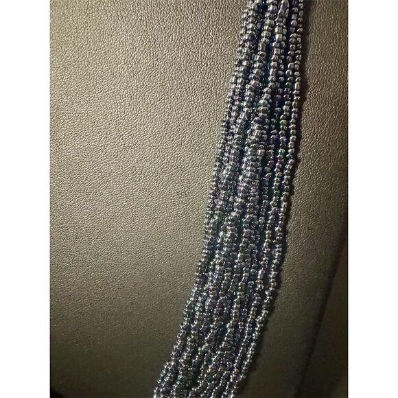 Vintage Multi-Strand Beaded Necklace Charcoal Black Layered Statement - Picture 3 of 5